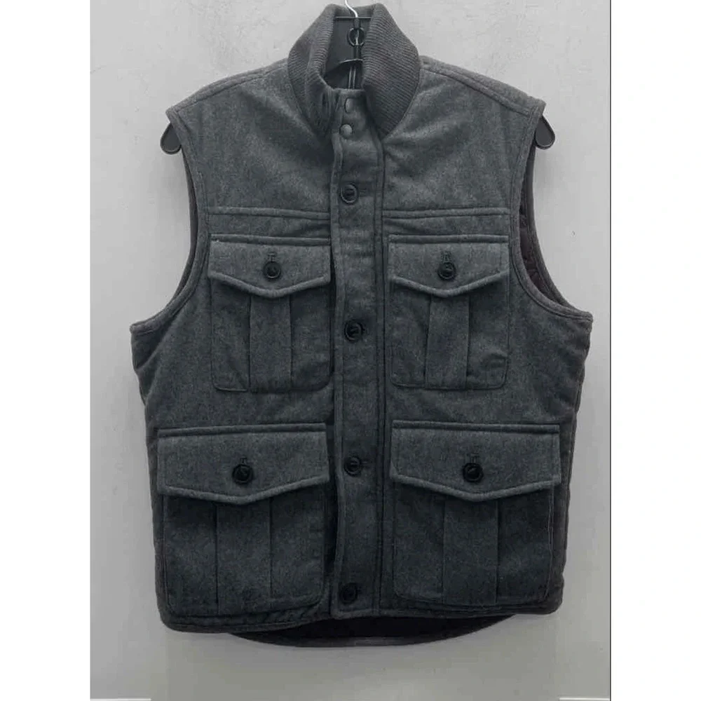 Banana Republic Men Wool‎ Blend Utility Vest Charcoal Gray Quilted Puffer $129-S